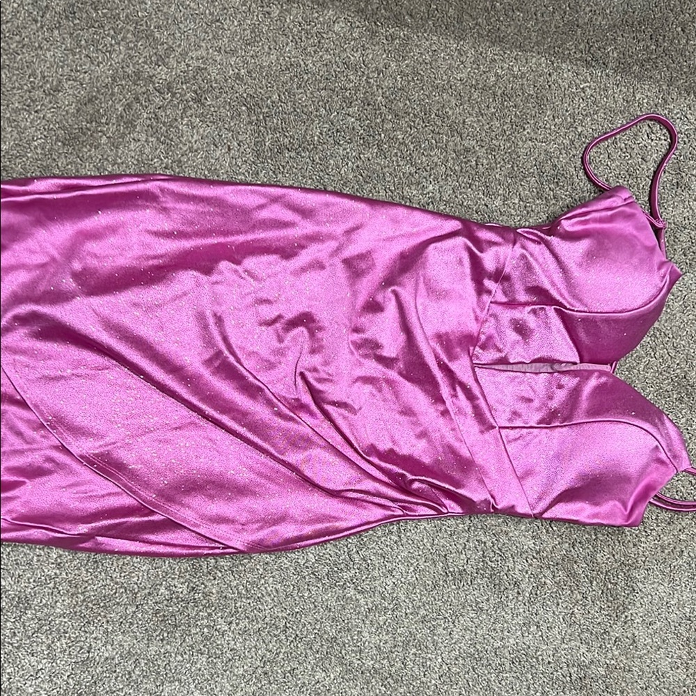 Pink Satin Prom Dress with Spaghetti Straps